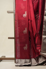 Maroon Hand border Pattu Chanderi Silk Saree - SRMHPCSS467