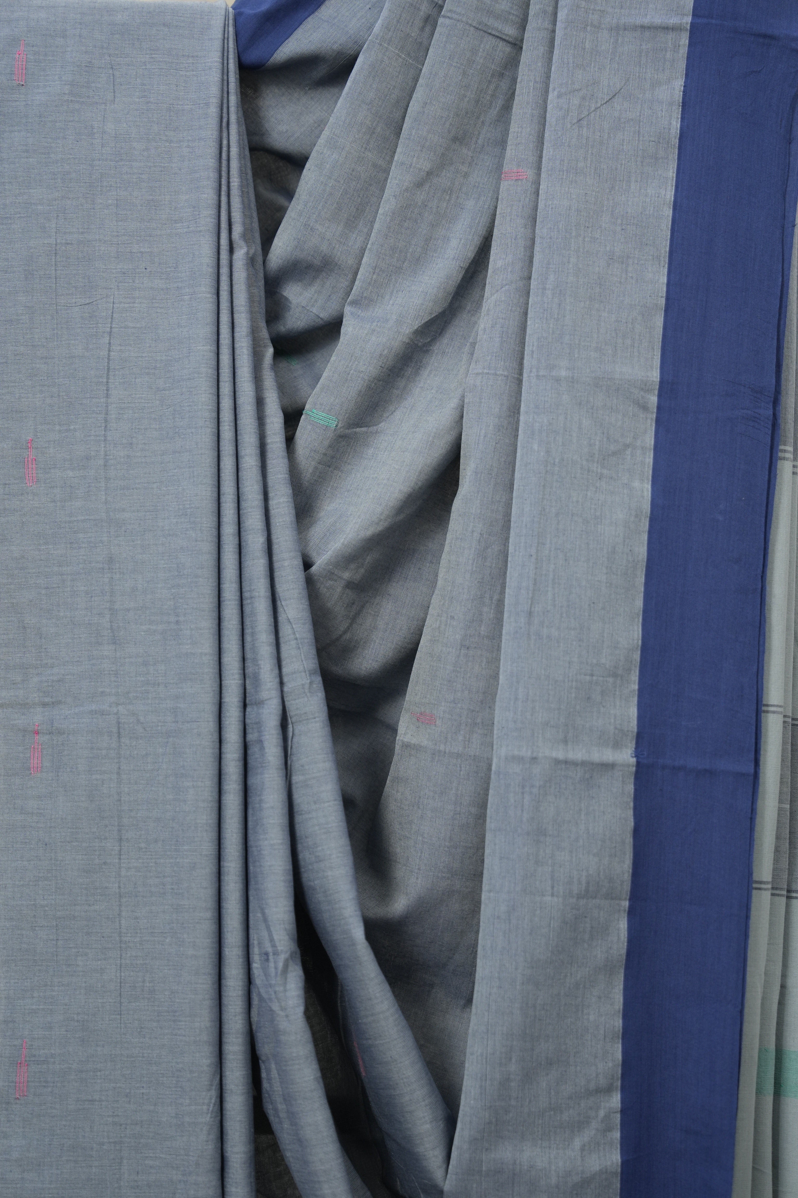 Greyish Blue Plain Cotton Ilkal Saree - SRGBPCIS797