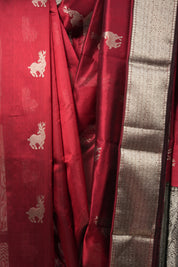 Maroon Hand border Pattu Chanderi Silk Saree - SRMHPCSS467