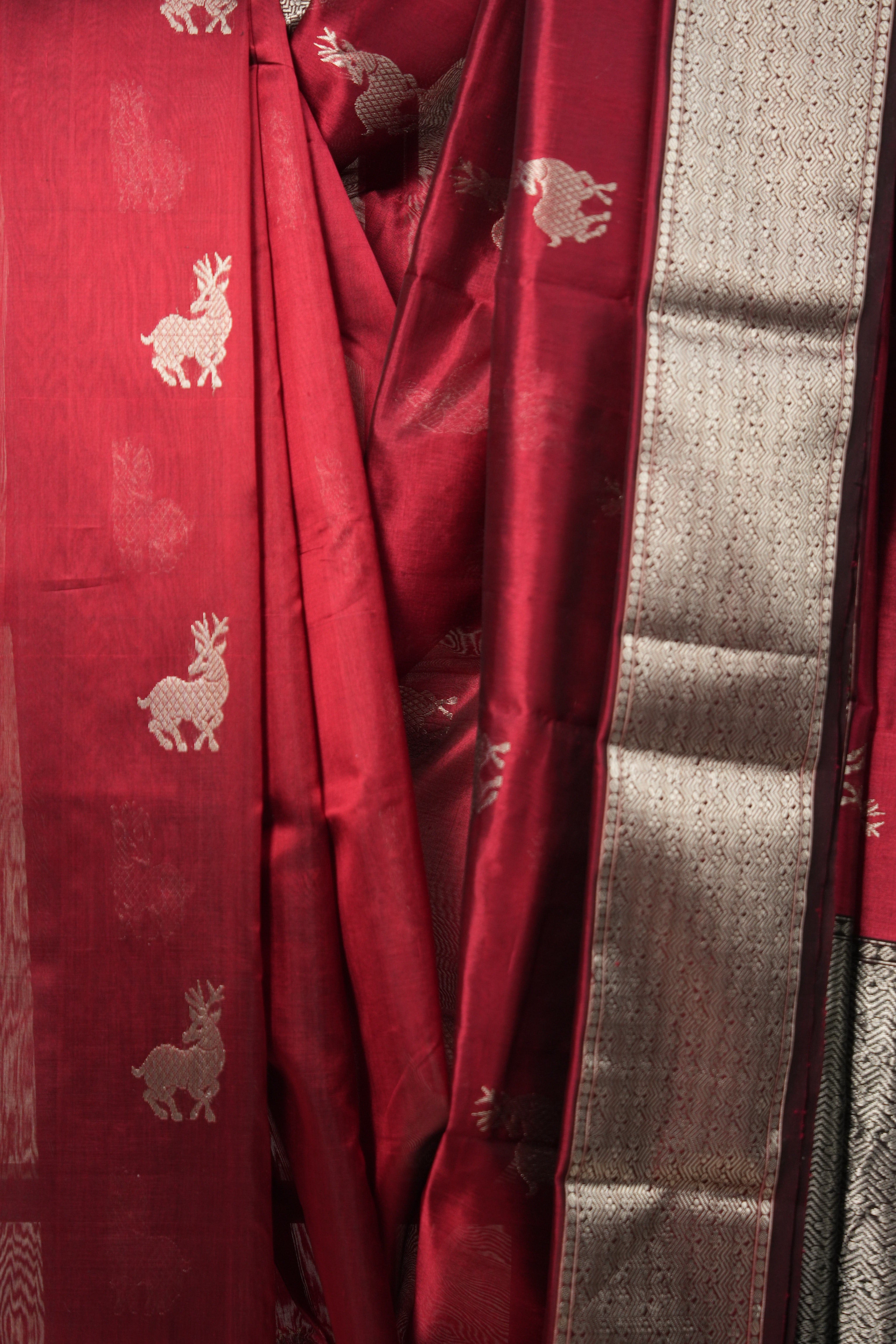 Maroon Hand border Pattu Chanderi Silk Saree - SRMHPCSS467