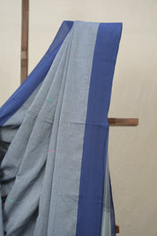 Greyish Blue Plain Cotton Ilkal Saree - SRGBPCIS797