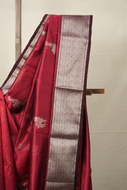 Maroon Hand border Pattu Chanderi Silk Saree - SRMHPCSS467