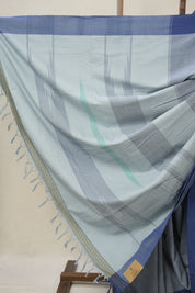 Greyish Blue Plain Cotton Ilkal Saree - SRGBPCIS797