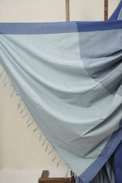 Greyish Blue Plain Cotton Ilkal Saree - SRGBPCIS797