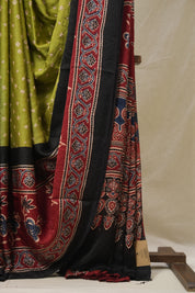 Mehendi Green HBP Modal Silk Bandhani Saree - SRMGMSBS583