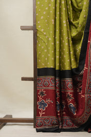 Mehendi Green HBP Modal Silk Bandhani Saree - SRMGMSBS583