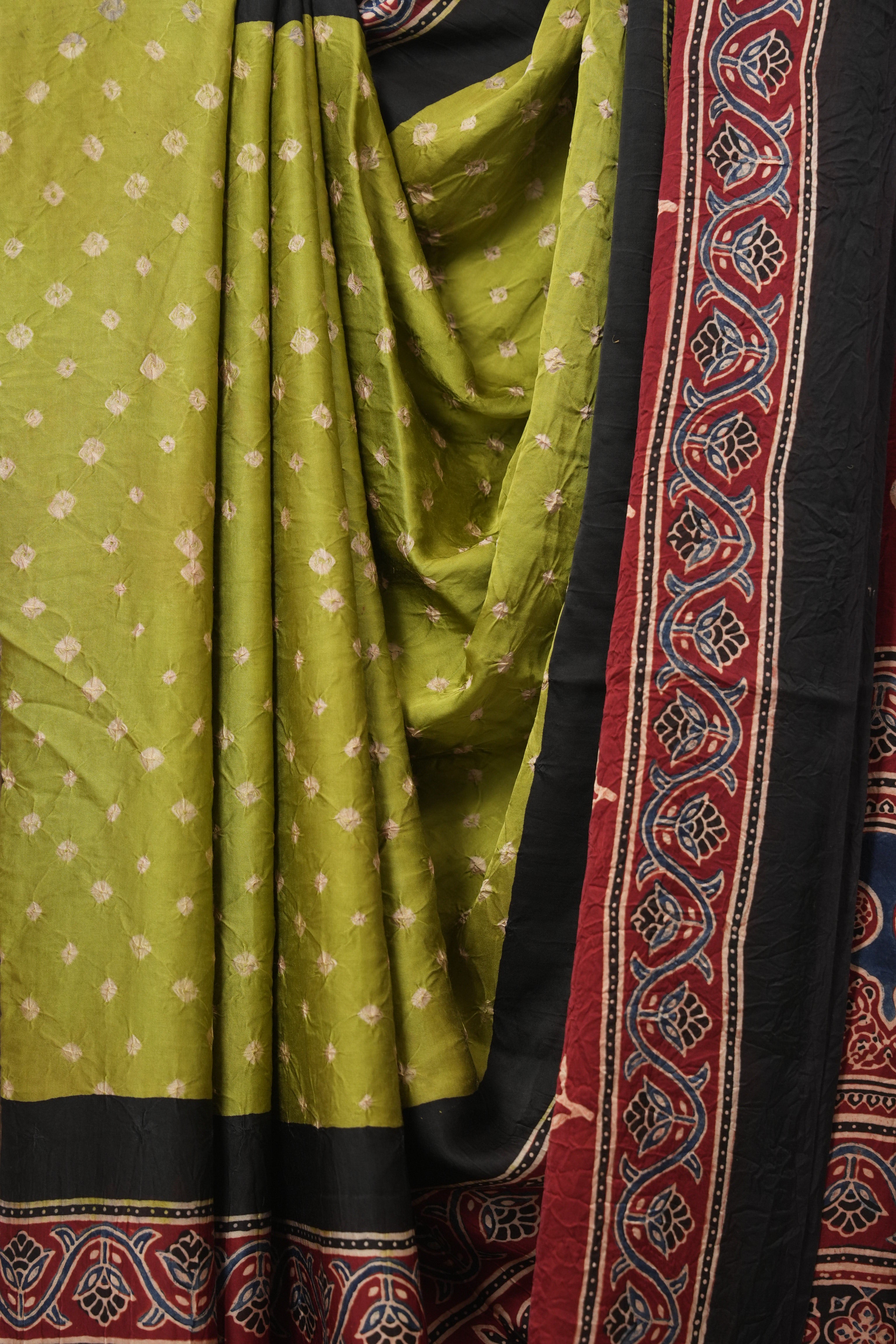 Mehendi Green HBP Modal Silk Bandhani Saree - SRMGMSBS583