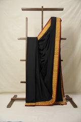 Black Cotton Patchwork Saree - SRBCPS266