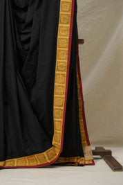 Black Cotton Patchwork Saree - SRBCPS266