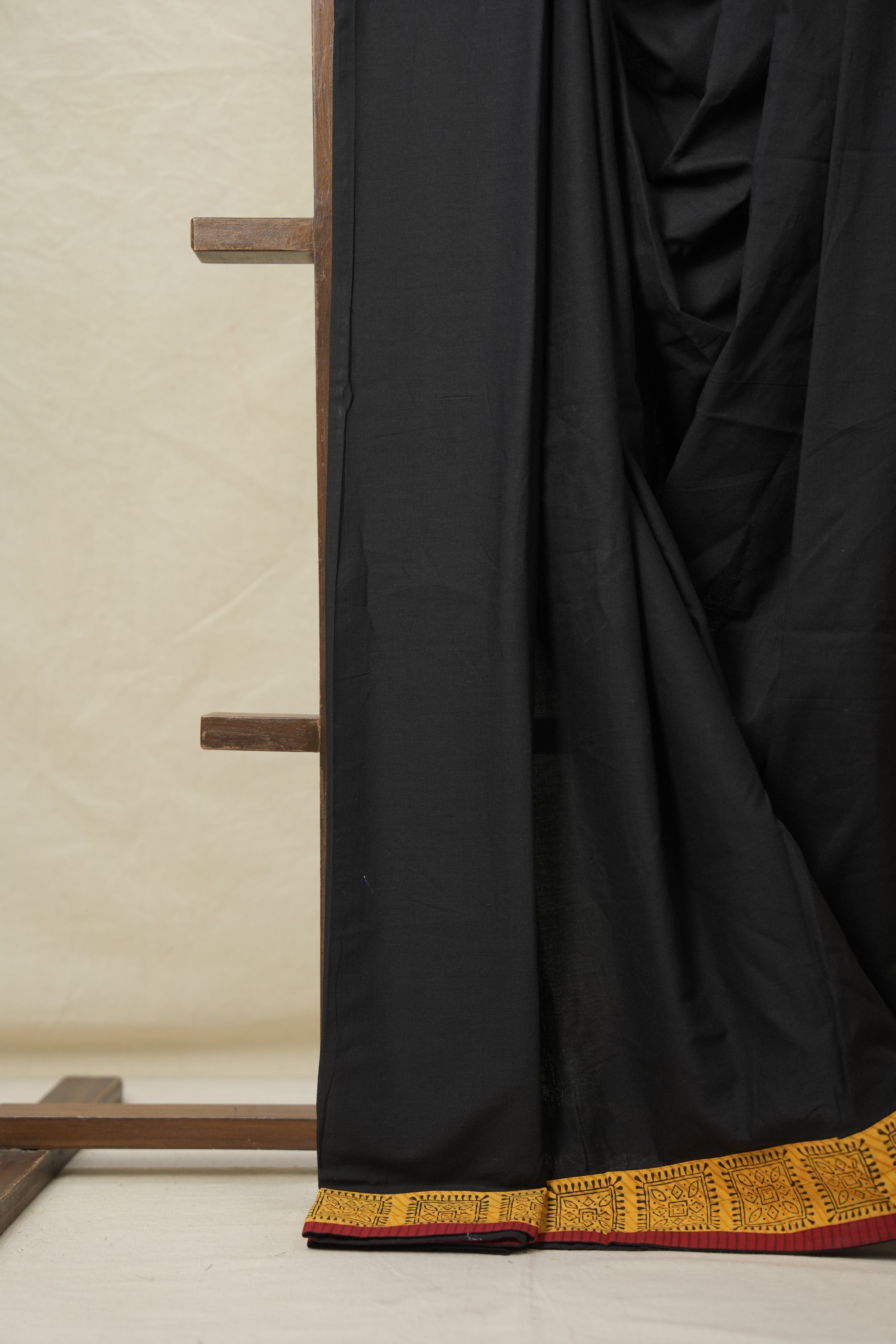 Black Cotton Patchwork Saree - SRBCPS266