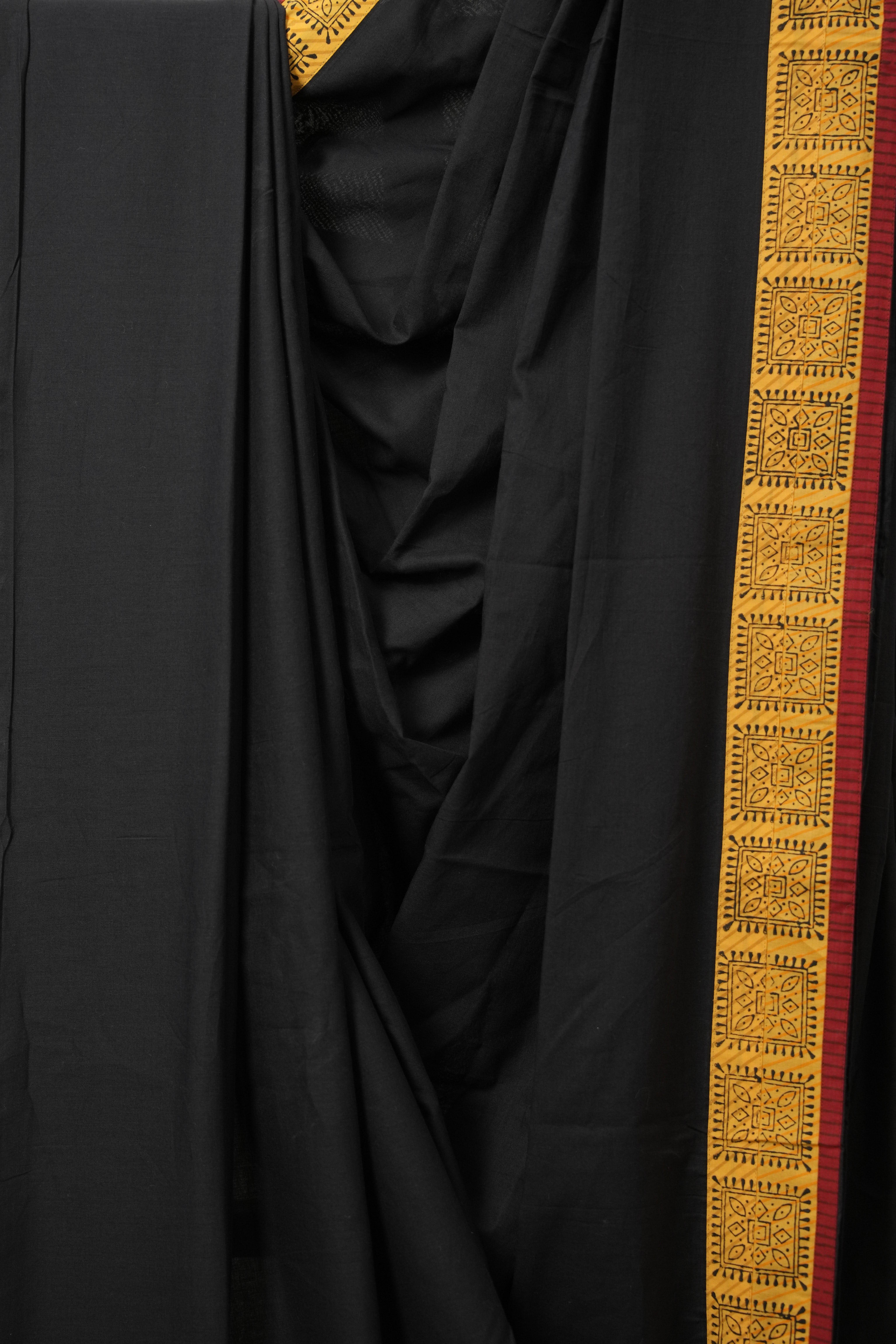 Black Cotton Patchwork Saree - SRBCPS266