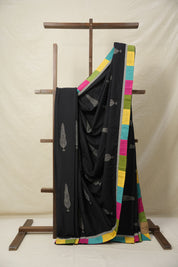 Black Cotton Patchwork Saree - SRBCPS284