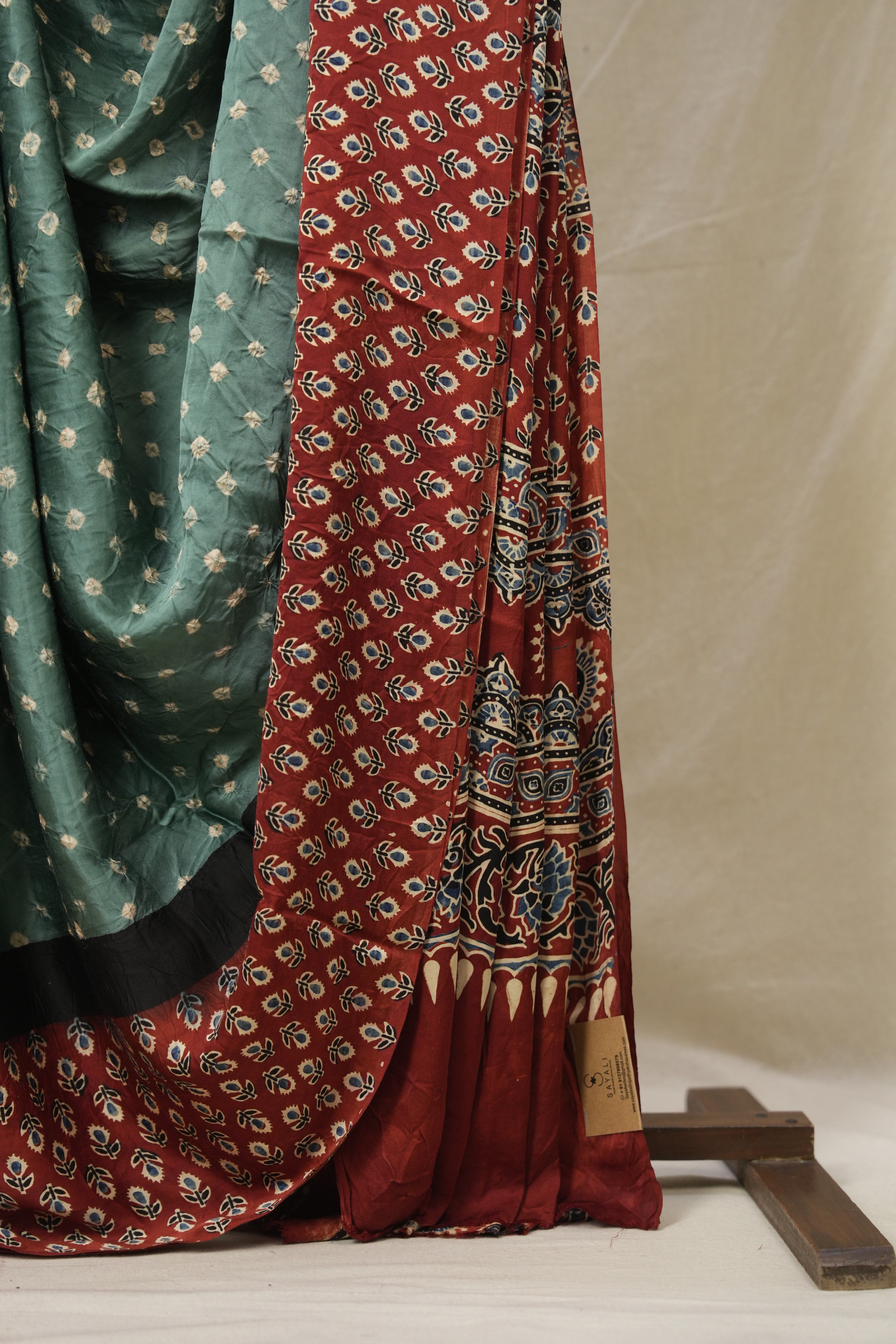 Dusty Green HBP Modal Silk Bandhani Saree - SRDGMSBS581