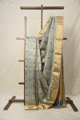 Steal Grey Zall Work Katan Chanderi Silk Saree - SGPZWKCSS452