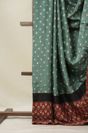 Dusty Green HBP Modal Silk Bandhani Saree - SRDGMSBS581