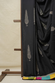 Black Cotton Patchwork Saree - SRBCPS284