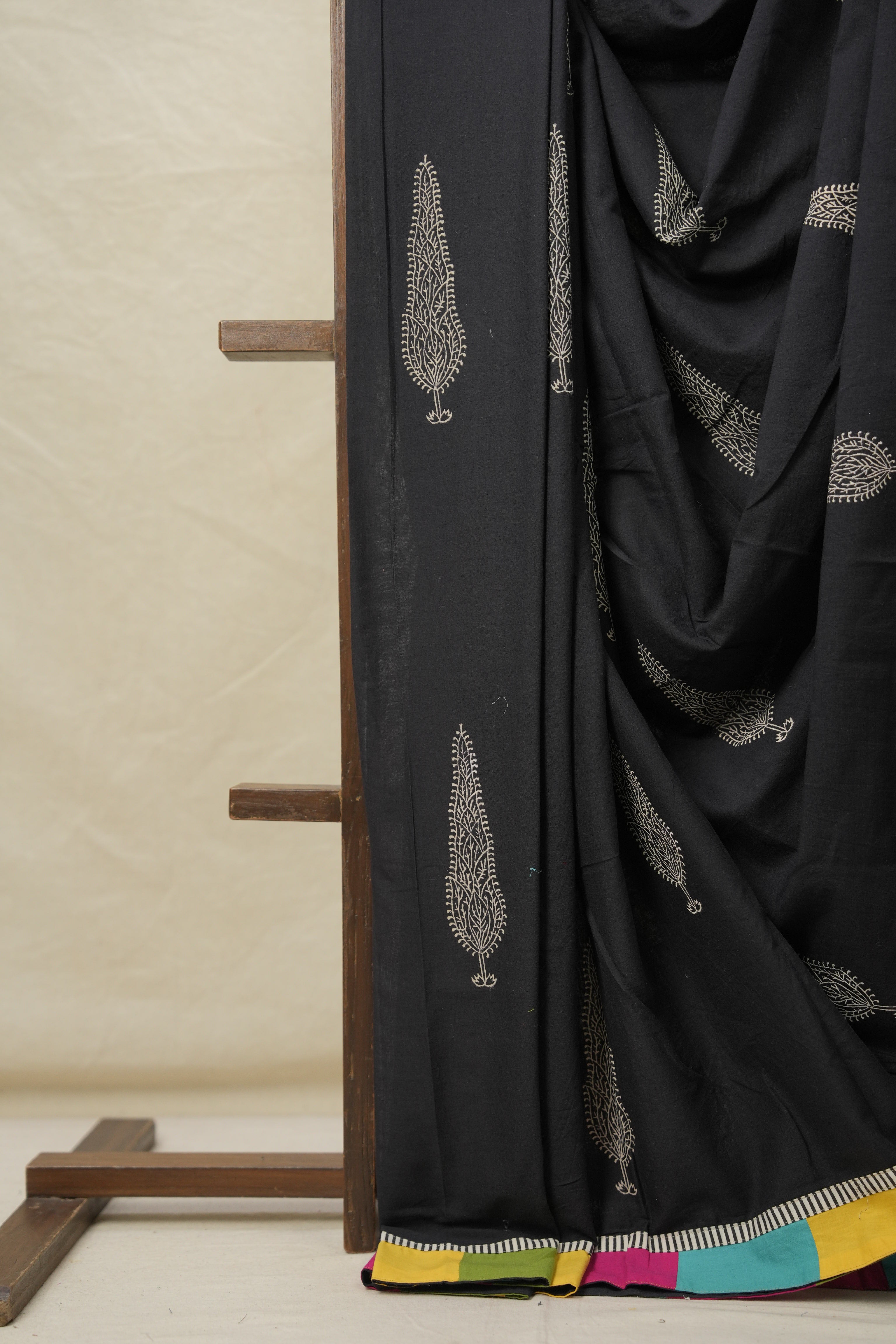 Black Cotton Patchwork Saree - SRBCPS284