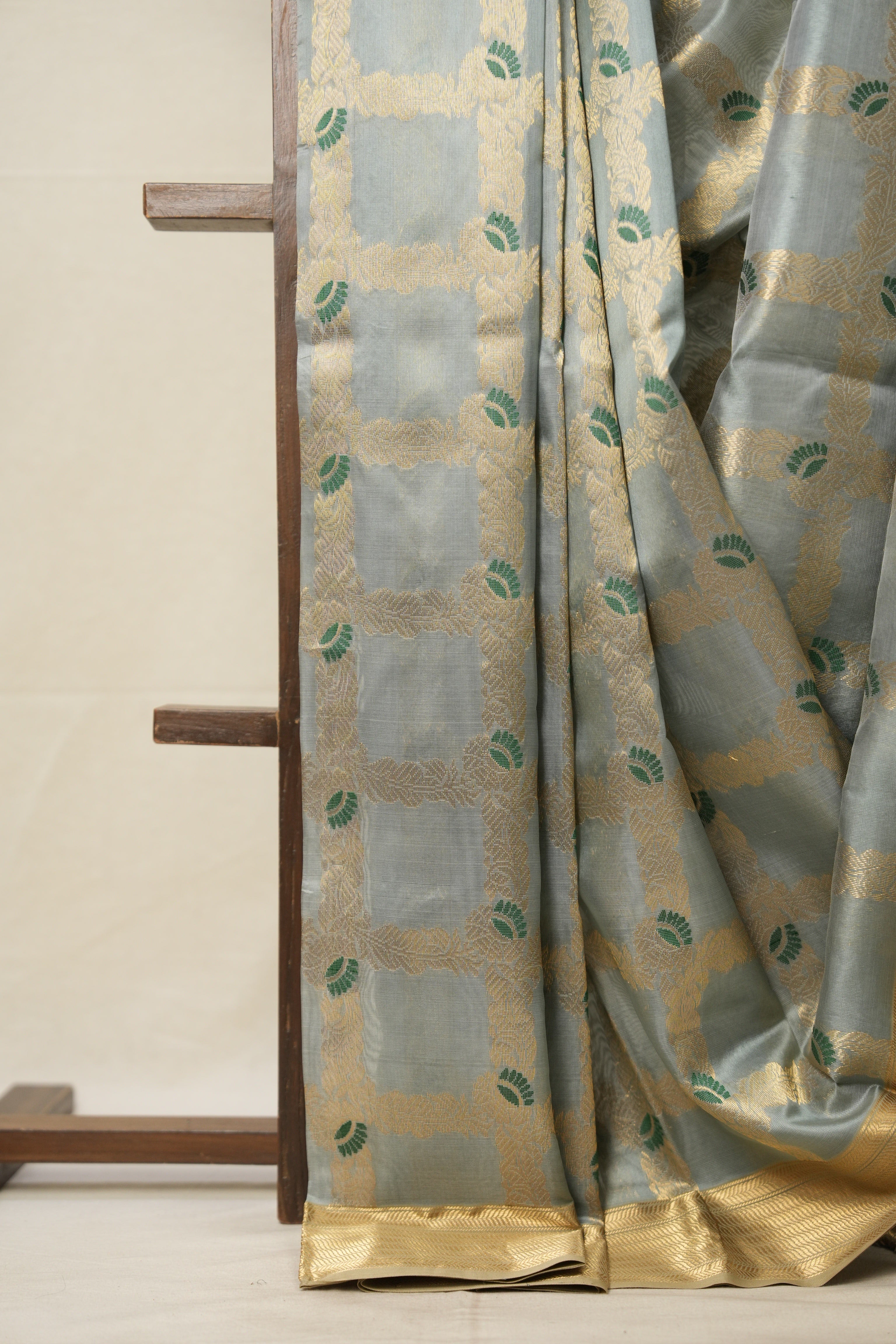 Steal Grey Zall Work Katan Chanderi Silk Saree - SGPZWKCSS452