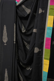 Black Cotton Patchwork Saree - SRBCPS284