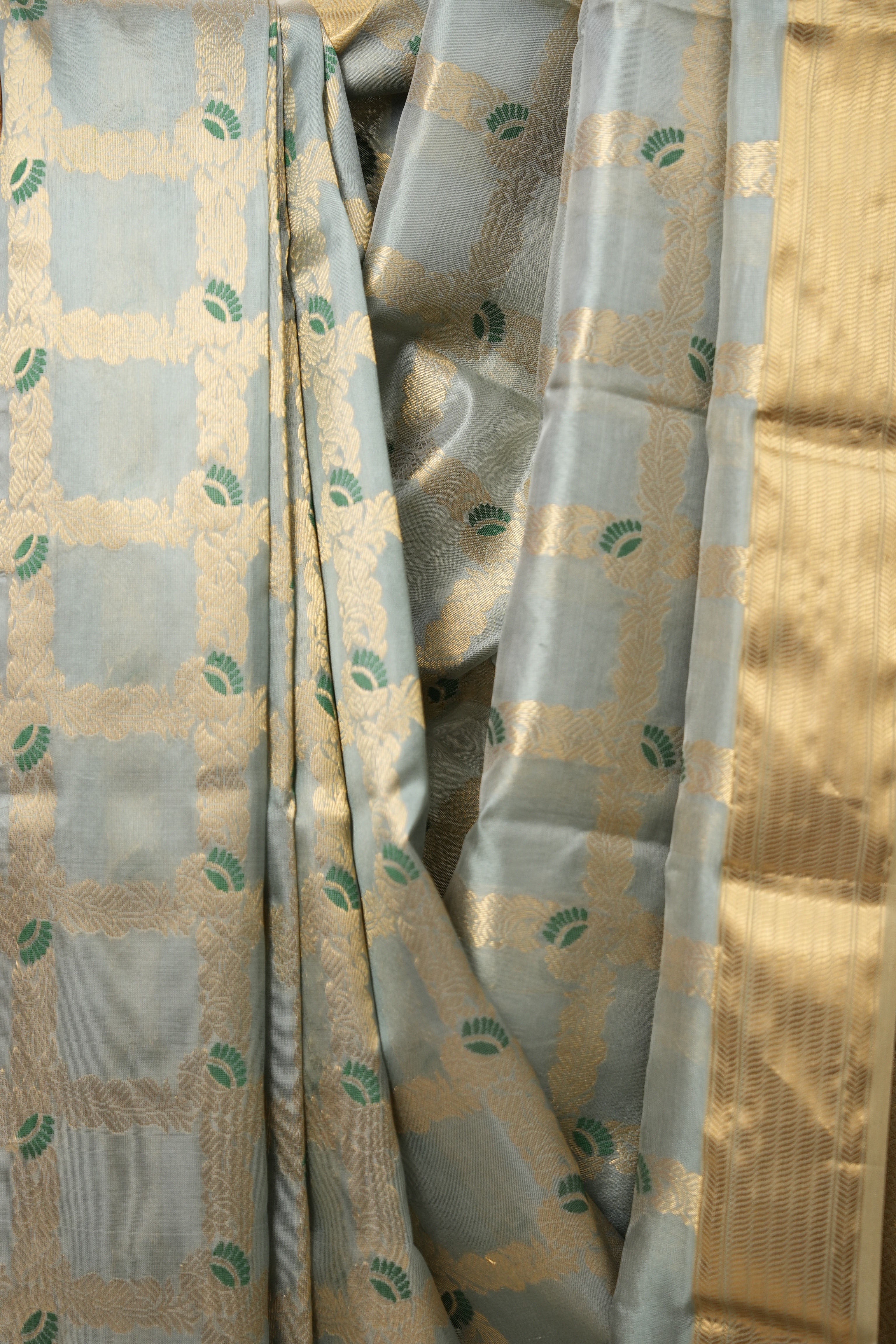 Steal Grey Zall Work Katan Chanderi Silk Saree - SGPZWKCSS452