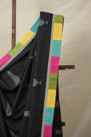 Black Cotton Patchwork Saree - SRBCPS284