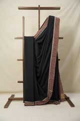 Black Cotton Patchwork Saree - SRBCPS283