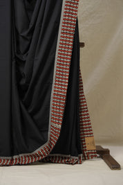 Black Cotton Patchwork Saree - SRBCPS283