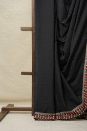 Black Cotton Patchwork Saree - SRBCPS283