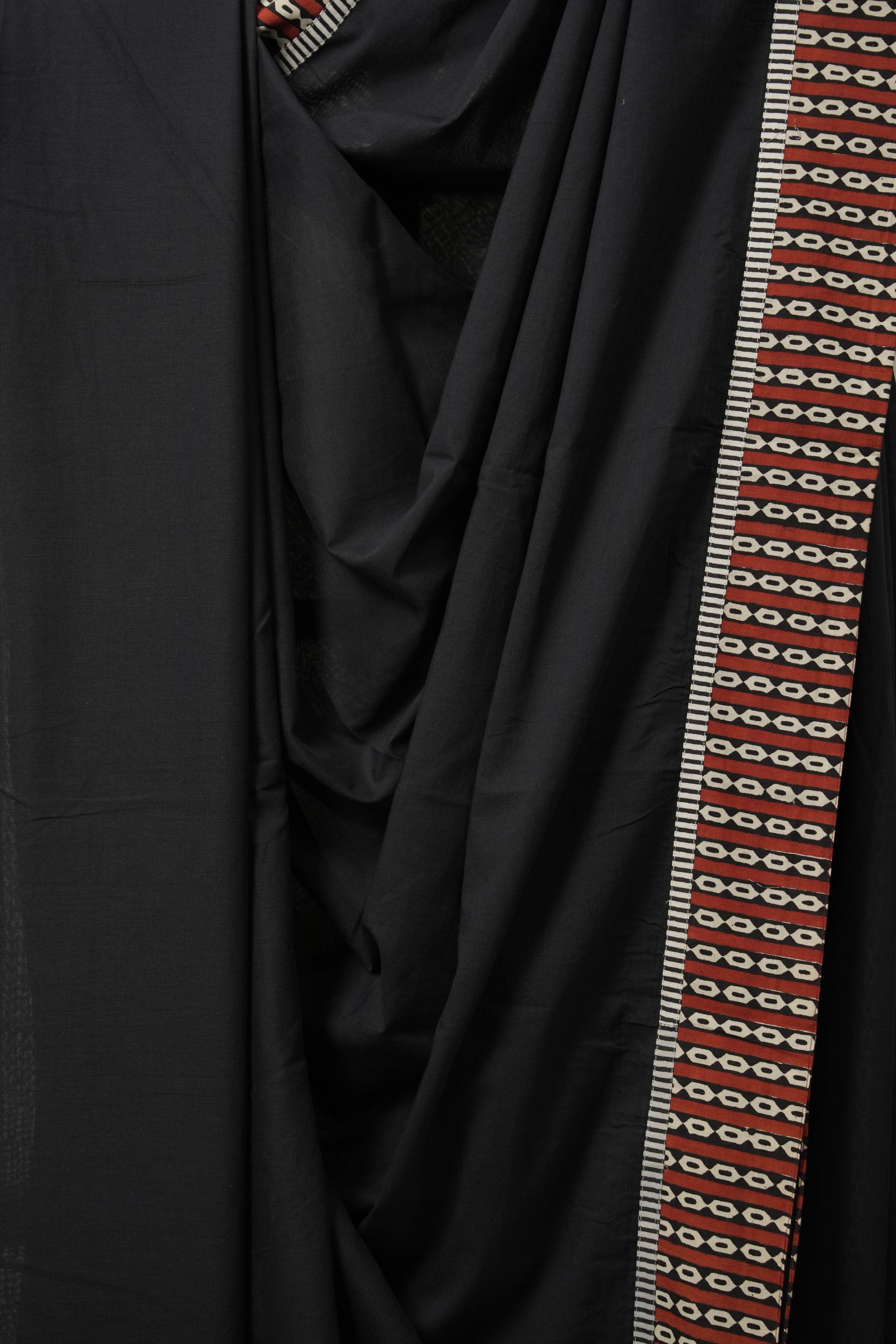 Black Cotton Patchwork Saree - SRBCPS283