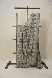 Off White- Blue HBP Kota Doria Saree - SROWBKDS187