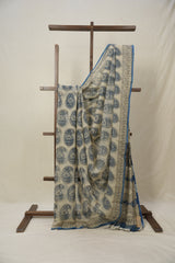Off White- Blue HBP Kota Doria Saree - SROWBKDS187
