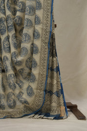 Off White- Blue HBP Kota Doria Saree - SROWBKDS187