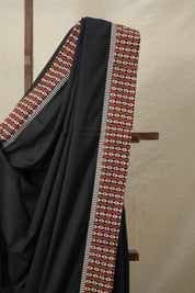 Black Cotton Patchwork Saree - SRBCPS283