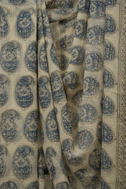 Off White- Blue HBP Kota Doria Saree - SROWBKDS187