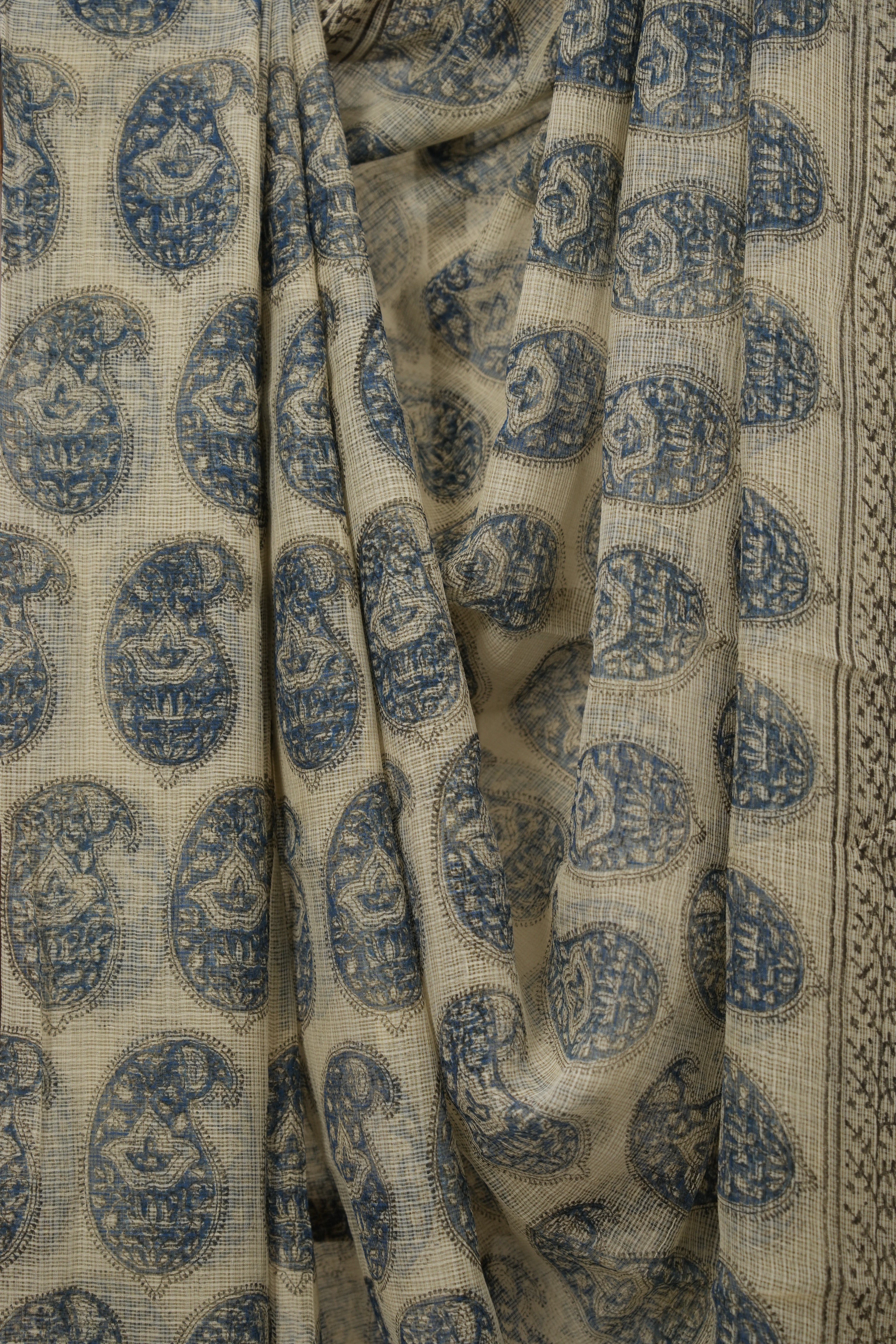 Off White- Blue HBP Kota Doria Saree - SROWBKDS187