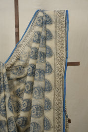 Off White- Blue HBP Kota Doria Saree - SROWBKDS187