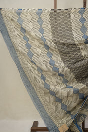 Off White- Blue HBP Kota Doria Saree - SROWBKDS187