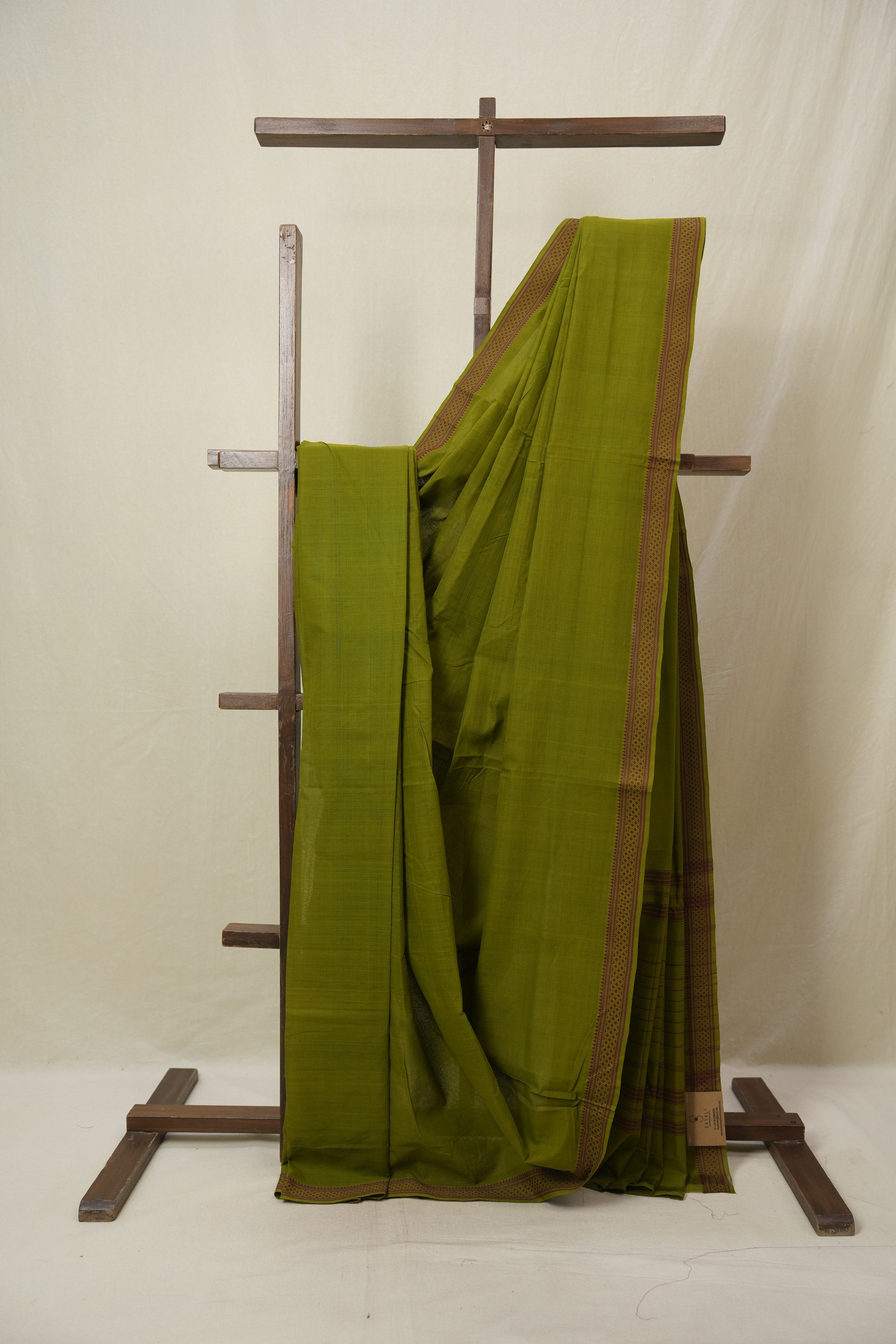 Olive Green Cotton Mangalgiri Saree - SROGCMS72
