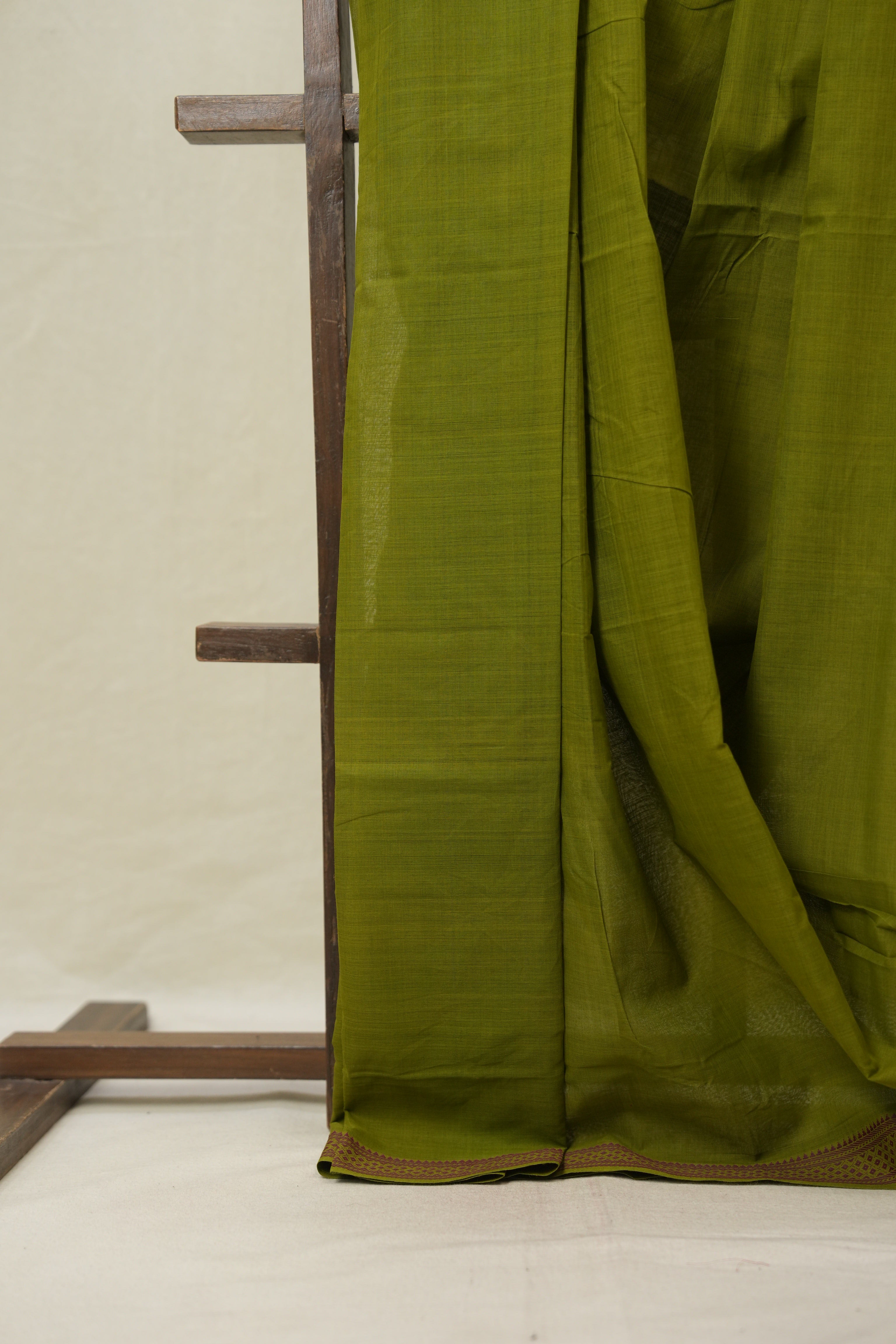 Olive Green Cotton Mangalgiri Saree - SROGCMS72