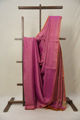 Pink Plain Tissue Linen Saree With Tassels - SRPTLS285