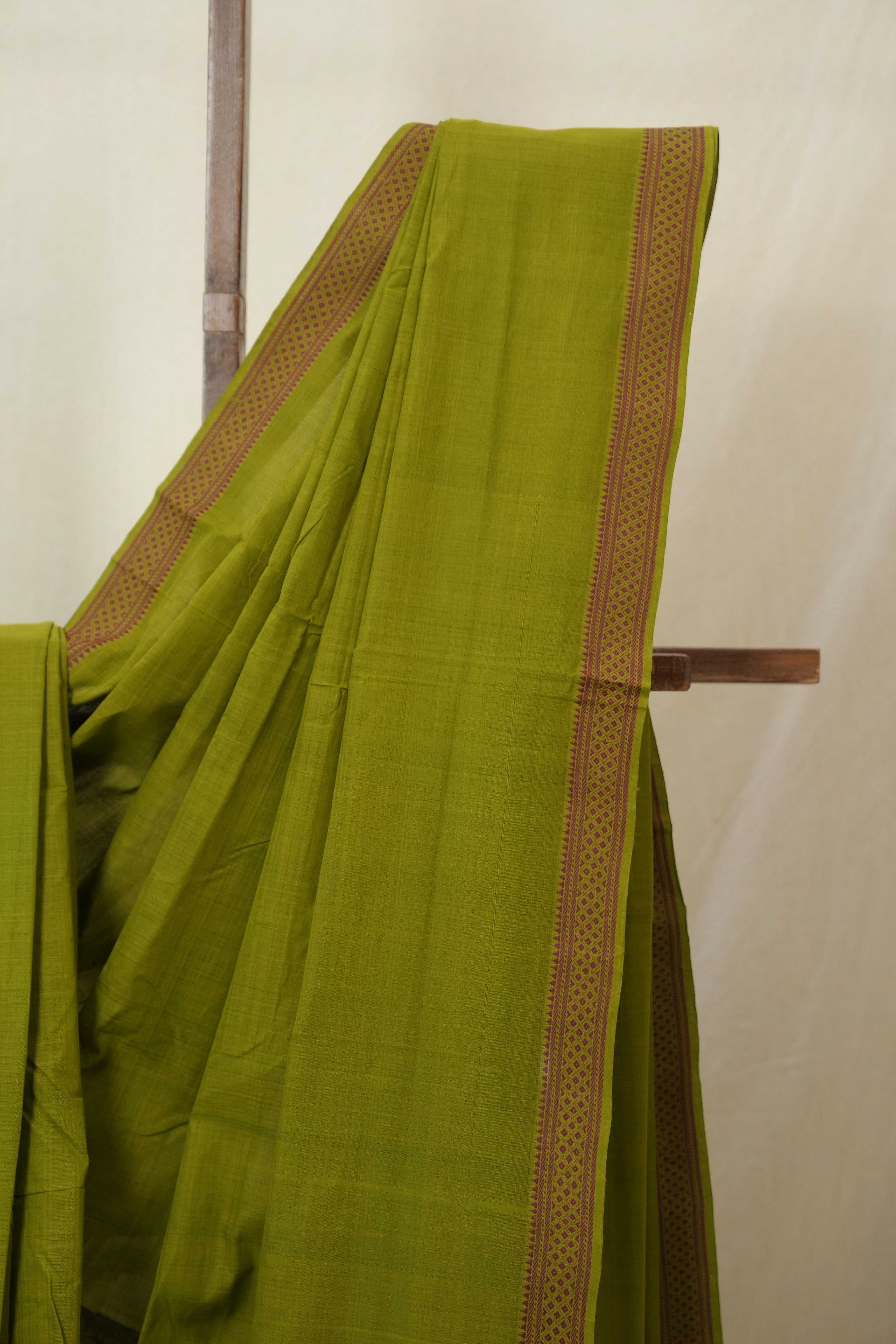 Olive Green Cotton Mangalgiri Saree - SROGCMS72