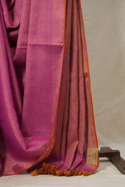 Pink Plain Tissue Linen Saree With Tassels - SRPTLS285