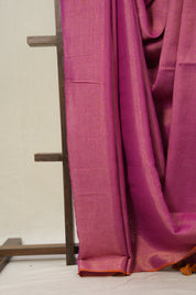 Pink Plain Tissue Linen Saree With Tassels - SRPTLS285