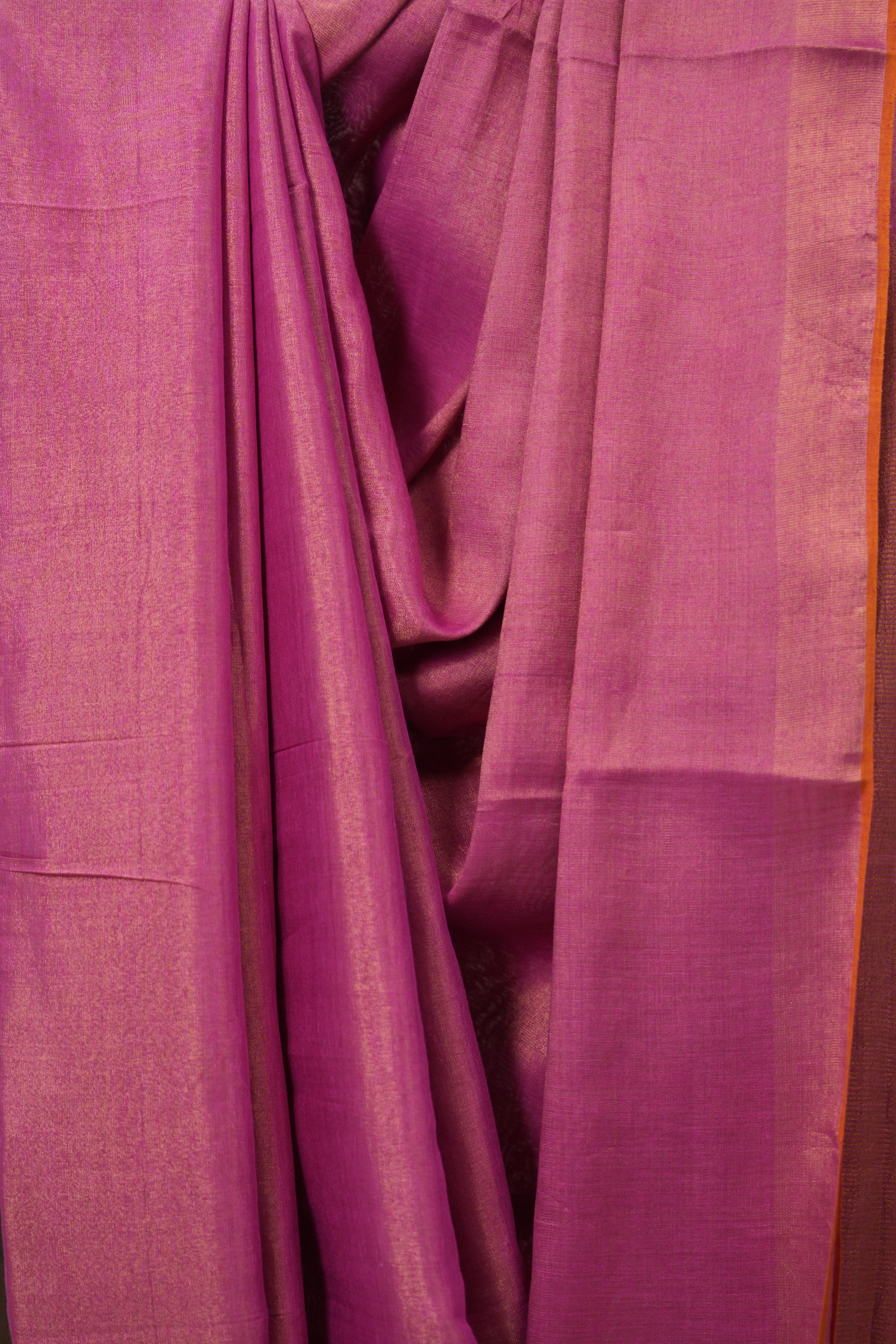 Pink Plain Tissue Linen Saree With Tassels - SRPTLS285