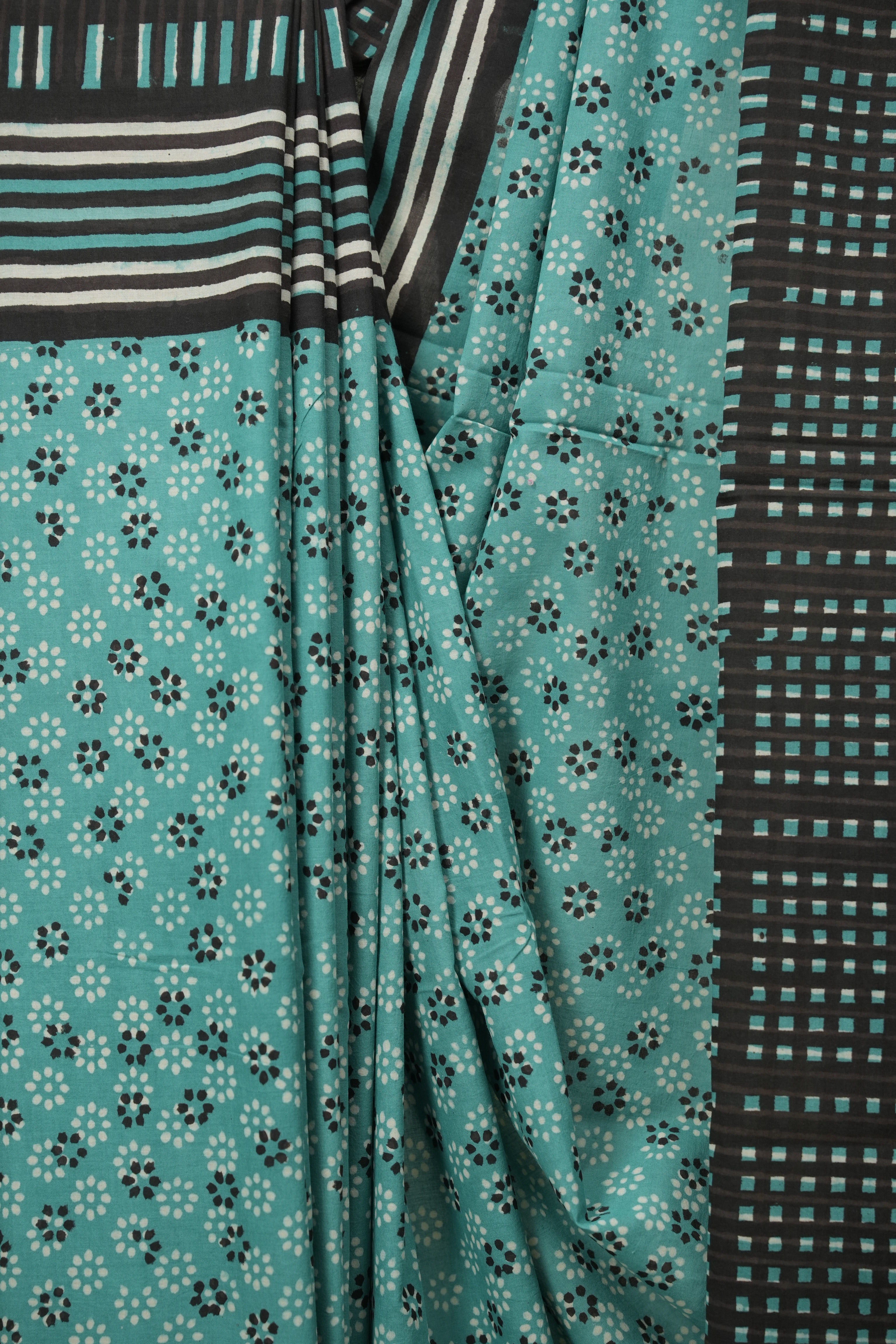 Teal HBP Cotton Saree - SRTCS3590