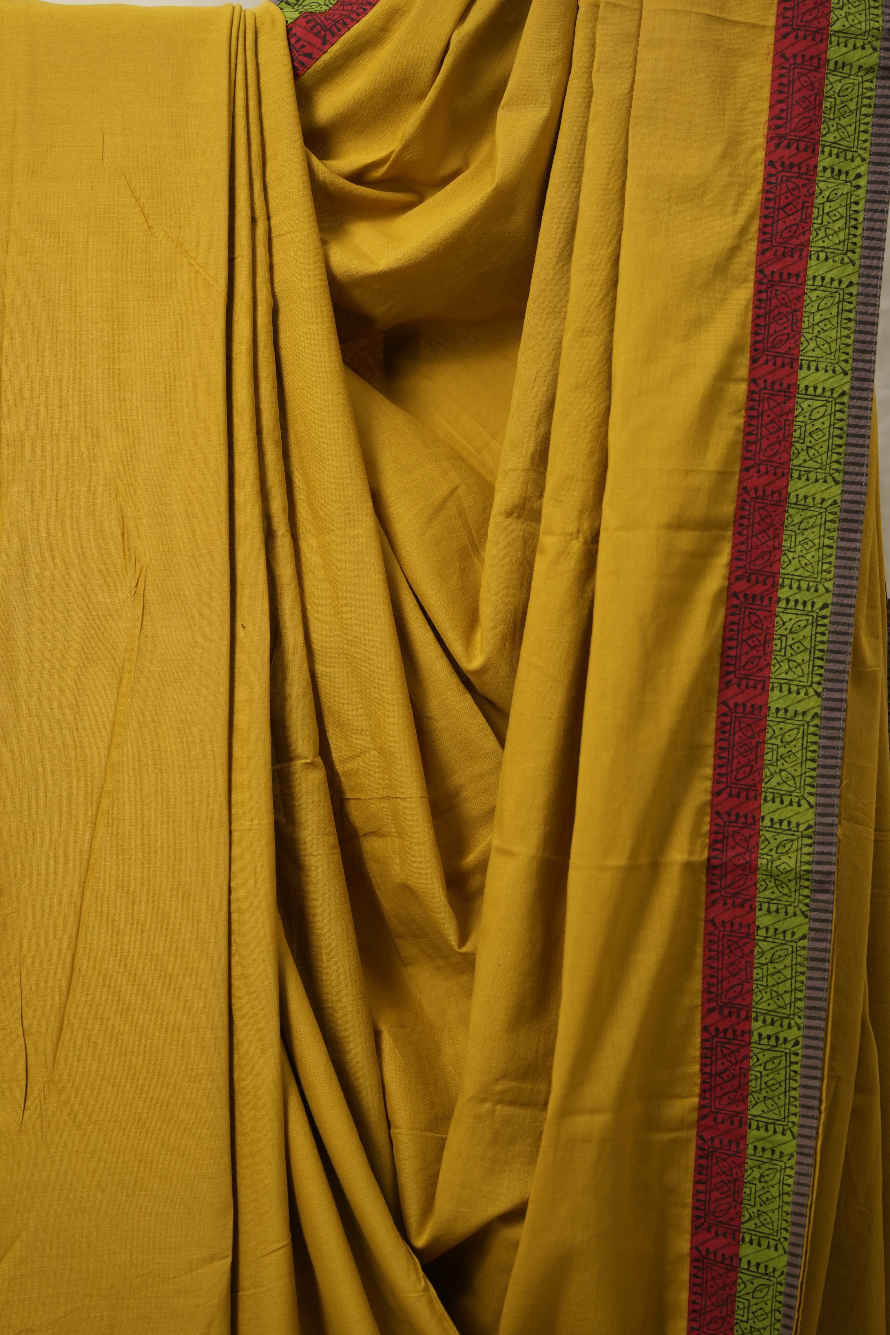 Mustard Yellow Cotton Patchwork Saree - SRMYCPS282