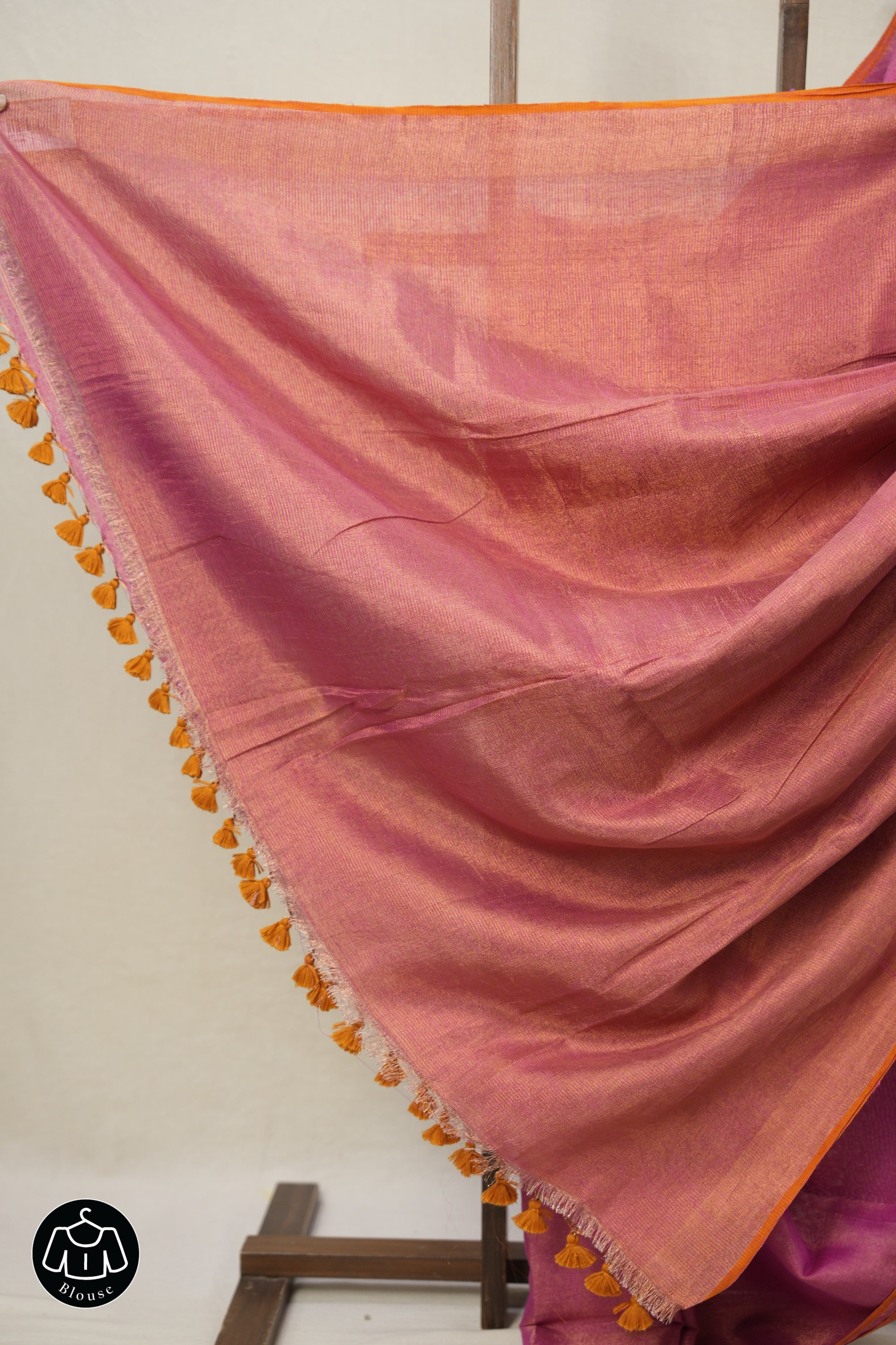 Pink Plain Tissue Linen Saree With Tassels - SRPTLS285