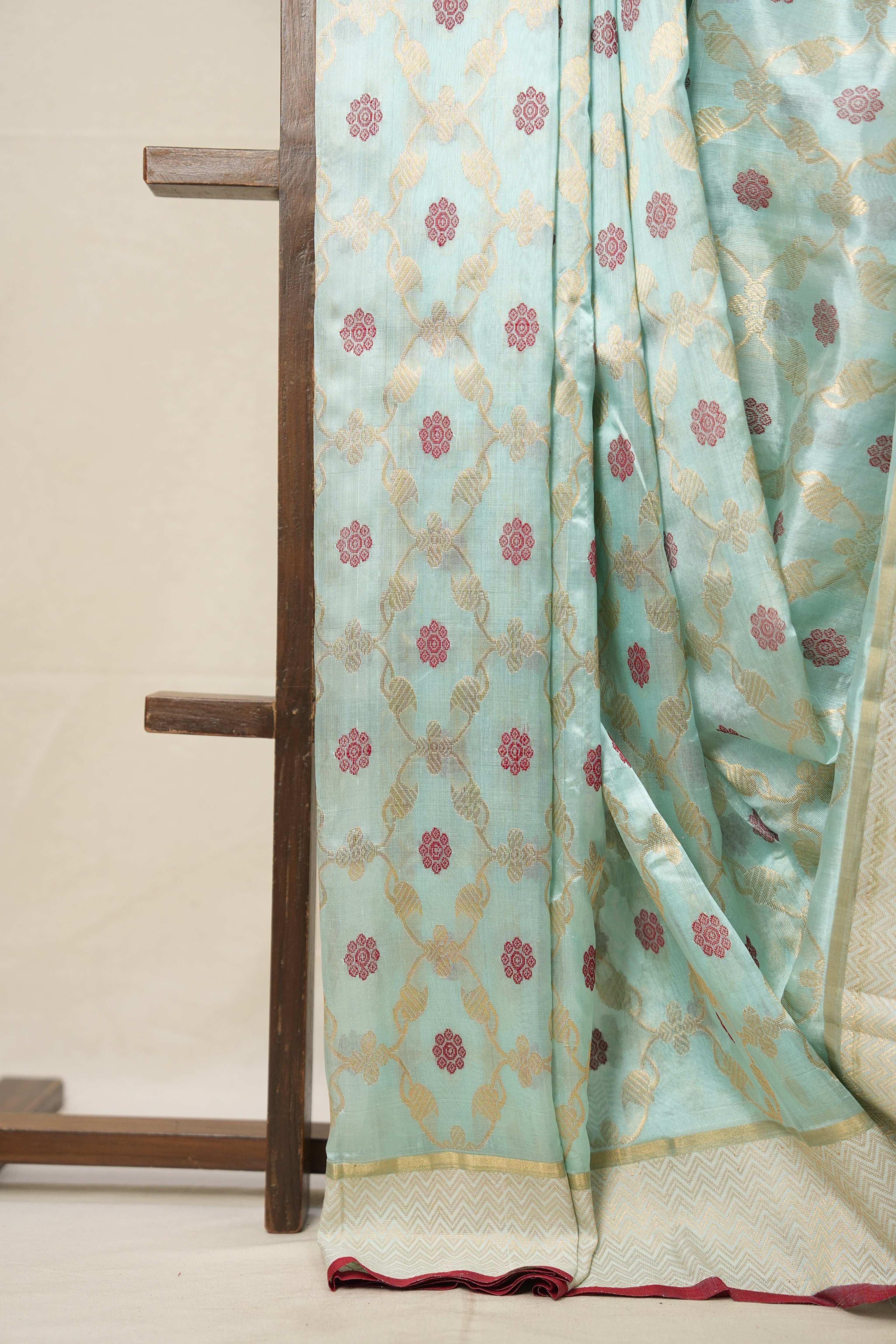 Sea Blue Zall Work Pattu Chanderi Silk Saree - SRBZWPCSS454