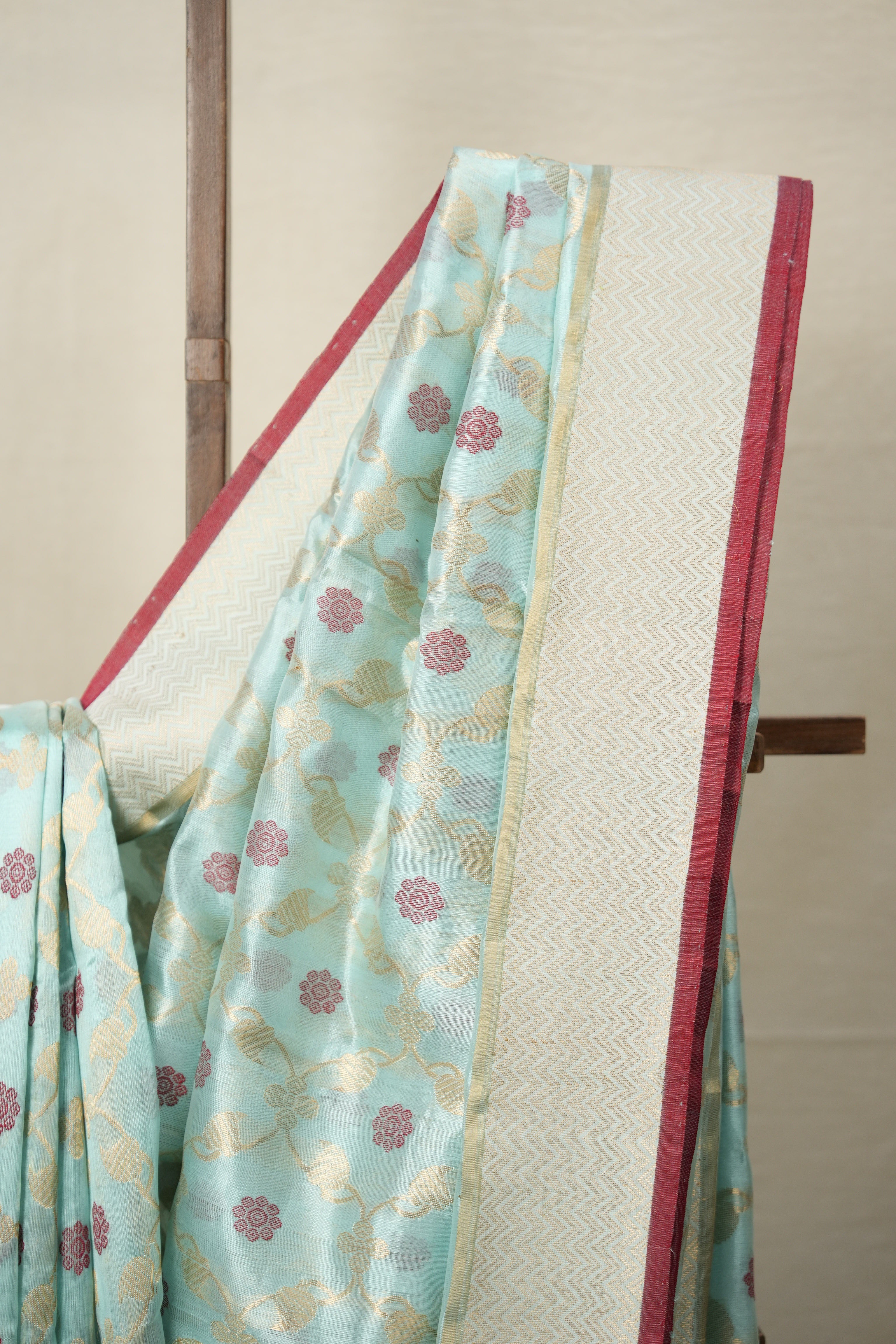 Sea Blue Zall Work Pattu Chanderi Silk Saree - SRBZWPCSS454