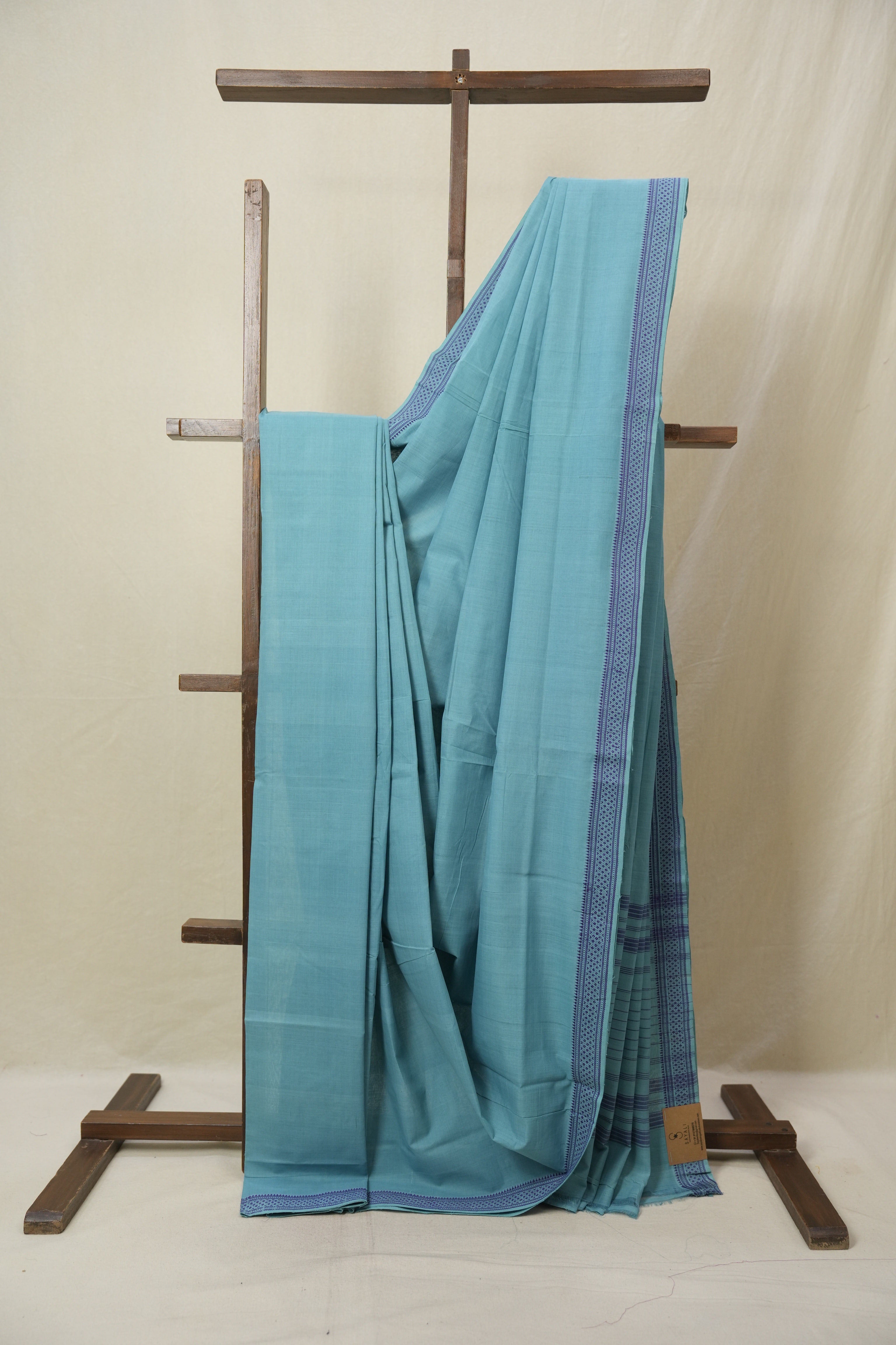 Sky Blue Plain Cotton Mangalgiri Saree - SRSBPCMS73